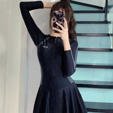 New plus size women's dress one-piece fresh women's swimsuit conservative slim fit long sleeved hot spring swimsuit