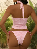 S - XL Flower Printed V Neck Halter Bikini Female Swimsuit Women Swimwear Bather Bathing Suit Swim Two-pieces Bikini set K8125