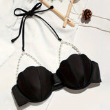 Women's Seashell Tops Backless Halter Bikini Bra Bathing Suit with Pearl Chain Bohemian Beach Vest