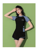 Fashion Women's Swimming Suit Ladies Patchwork Short Sleeve Swimwear Sports Pool Beachwear Two Piece Swimsuit With Shorts