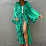 New 10 Colors Printed Long Sleeve With Belt Tunic Beach Cover Up Cover-ups Beach Dress Beach Wear Beachwear Female Women V4521