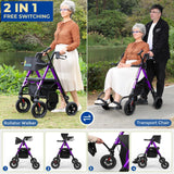 Rolling Walker Wheelchair Combo With Adjustable Seat And Handle