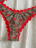 Sexy Bandeau Bikini 2026 Women Red Leopard Print Front Bow Push Up Bra High Waist Swimsuit Beach Bathing Suit Vacation Swimwear