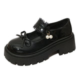Sweet Bowknot Lace Strap Platform Mary Jane Shoes Women Korean Patent Leather Jk Lolita Shoes Woman 2025 Thick Heel Pumps Female