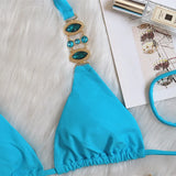 2026 Sexy Bikini Women Sky Blue Luxe Crystal Diamond Metal Chain Swimwear Swimsuit Female Halter Beach Bikinis Set Bathing Suit