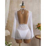 S - XL 3PCS With Long Sleeve Dress Bikini Women Swimwear Female Swimsuit Three-pieces Bikini Set Bather Bathing Suit Swim V7757