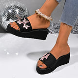 Pink Crystal Butterfly Platform Slippers Women 2026 Summer Slip On Wedge Sandals Woman Lightweight Thick Sole Casual Slides 42