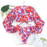 One Piece Swimsuit Sexy Long Sleeve Tropical Print Swimwear Women Bandage Monokini Hollow Out Bathing Suit String Beachwear 2023