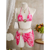 3PCS New With Skirt Tie Dye Halter Bikini Women Swimwear Female Swimsuit Bather Bathing Suit Swim Three-pieces Bikini set K8069