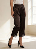 Women's Satin Lace Hem Capris Elastic Waist Loose Fit Wide Leg Pants Solid Color Lounge Street Casual Cropped Pants Summer