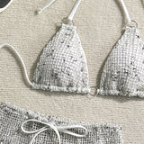 With Fishnet Sarong Skirt Halter Micro Bikini Women Swimwear Female Swimsuit Three-pieces Bikini Set Bathing Suit Swim Beachwear