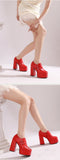 Plus Size Double Row Small Buckle Side Zipper Square Toe Double Layer Platform High Thick Heel Women's Pumps Shallow High Heels