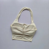 Women's Yoga Sports Bra Sexy Neckband Chest Cushion Beautiful Back Fashionable Pleat Gathering Sports Bra for Fitness