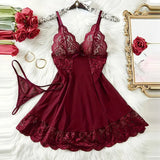 Summer Sleep Shirts Sexy Lingerie Women Mesh Nightgown Exquisite Ultra-thin Lace Embroidery Pajamas Hot Sleepwear With Thongs