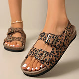 Fashion Bukcle Leopard Print Sandals Women 2025 Summer Back Strap Platform Sandles Woman Comfortable Plus Size Beach Sandalias