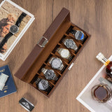 6-Slot Watch Box with Glass Lid, Espresso - Watch Storage Organizer for Men & Women, Gift Idea for Birthday, Anniversary, Christ