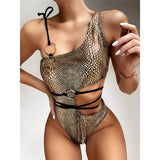Sexy Snake Printed One Shoulder Wrap Around Cut Out Women Swimwear One Piece Swimsuit Female Bather Bathing Suit Swim V1892C
