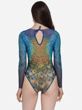 2026 New Mesh Retro Long Sleeve One Piece Swimsuit High Cut Sexy Bathing Suit Solid Color Women's Swimwear Beach Surfing Suit