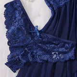 Elegant Transparent Red Lingerie Women's Underwear Sleepwear Lace Nightdress Panty Pijamas Sets Female Babydoll