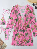 3 Pieces Printed Halter String Bikini 2026 Women & Kimono Swimwear Female Swimsuit Beachwear Bathers Bathing Swimming Swim Suit