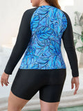 2026 Large Plus Size Black Swimsuit Women Two Pieces Long Sleeves Swimwear Female Bathers Bathing Swimming Swim Surf Suit 5XL