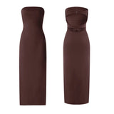 Women Evening Party Long Dress Backless Cut Out Strapless Straight Dress Summer Sexy Elegant Dresses