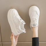 Pu Leather Thick Bottom Sneakers Women 2025 Breathable Platform Vulcanised Shoes Woman Womens All Match Lace Up Casual Sneakers