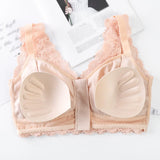 Zipper Sexy Lace Bras For Women V Neck Push Up Padded Brasiere Tops Hollow Out Bralette Breathable Comfortable Women'S Underwear