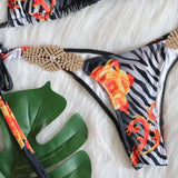 2026 Sexy Three Piece Bikini Set Women Luxe Rhinestone Metal Chain Print Swimwear Swimsuit Bikinis Set Bathing Suit Beach Bikini