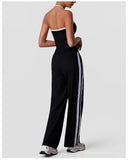 New Contrasting Striped Yoga Sets Women Hanging Neck Slim Sports Vest Gym Outfits High Waist Pocket Pants Running Fitness Suits
