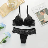 Women's Sexy Embroidered Lace Underwear Set with Steel Ring Padded Strapless Bra Set Adjustable Straps Push-Up Support B6116