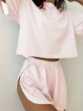 Women Striped Pajama Set 2pcs Short Sleeve Crop Top Elastic Waist Shorts Soft Summer Loungewear Home Sleepwear