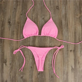 2025 Sexy Halter Solid Color Bikini Set Women's Swimsuit Two-Piece Triangle Thong Swimwear Bathing Suit for Beach Biquinis