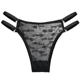 Love Letter Print Women Briefs Mesh Transparent Ring Buckle Adjustable Hollow-out Underwear Low-waist Panties String Lingerie