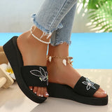 Gold Crystal Wedge Heel Slippers Women Plus Size 42 Thick Platform Sandals Woman 2026 Summer Lightweight Non Slip Beach Slides