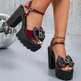 Women's Bow Knot Extreme High Heels Sandals Luxury Wine Red Thick Bottom Sandal Woman Summer Elegant Open Toe Party Sandal Mujer