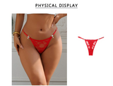 Black Lace Mesh Panty for Women See Through Adjustable Waistband Rhinestone Bow Decorative Buttons Plus Size Thong Underwear
