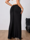 Elegant Black Skirt for Lady Folds High-waisted slit Women's Long Skirt Spring Summer Outfit Fashionable Casual Streetwear Women