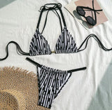 zebra striped micro bikinis sets two pieces halter drawstring swimsuit Brazilian summer bathing suit swimwear swimming suit