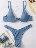 Sexy Neon V-bar Underwired Bikini 2025 Female Ribbed Swimsuit Women Thong Swimwear Two-pieces Bikini set Push up Bathing Suit