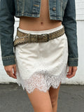 Summer Women's Satin Short Skirts Elastic Waist Lace Patchwork Skirts Half Slip Skirts Fashion
