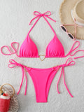 Triangle Halter String Thong Bikinis 2026 Women Sexy Swimsuit Solid Heart Swimwear Female Bathers Bathing Swimming Swim Suit