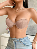 3Pcs Women Half Cup Lace Strapless Bra Adjustable Non-slip Off Shoulder Underwire Support Front Buckle Push Up Brassiere XS-L