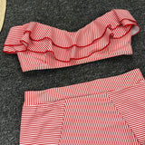 2025 Striped Top Ruffle High Waist Bikini Women Swimwear Female Swimsuit Two-pieces Bikini set Bandeau Bikinis Bathing Suit Swim