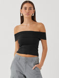 Elegant Women's Crop Top Solid Color Slash neck Top Lady Y2K Streetwear Fashionable Slim Fit Tee Summer Outfit Women's Clothes