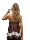 Women's Summer Dot Print Camisole Elegant Lace Patchwork Sleeveless V Neck Slim Fit Spaghetti Strap Tank Tops