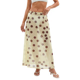 Women Summer Long Chiffon Skirts Stripe Print Sheer Mesh A-Line Skirt for Beach Vacation Streetwear