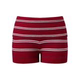 Women Knit Shorts Fold-Over Waist Elastic Comfy Striped Casual Shorts Pants Summer Fall Fashion Bohemian Short Pants