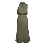 Foridol One Shoulder Turtleneck Tank Satin Women Party Dress Robe Zip Sleeveless Elegant Vintage Folds Women Clothing 2025