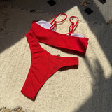 New Sexy Ribbed Brazilian Bikini Padded Bathing Suit Bather Swim Female Swimsuit Two-Pieces Bikini Set Women Swimwear V6343R